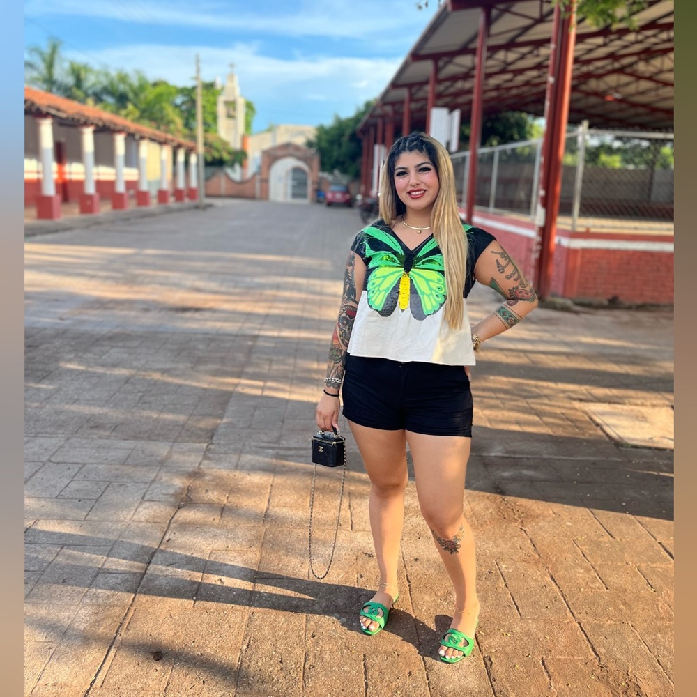 Queen of sparkle green sequin butterfly top
